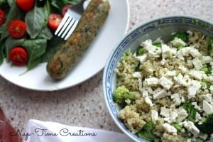 Quinoa with Broccoli and Feta in a bowl.