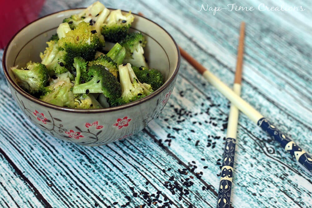 Garlic Broccoli Salad in a bowl close up.